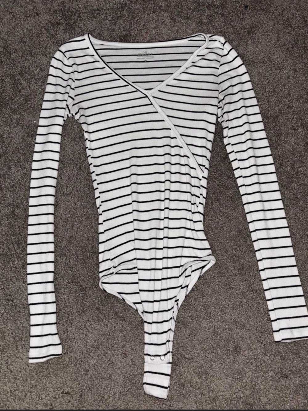 Hollister Black and White Striped Long Sleeve Body Suit